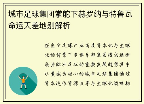 城市足球集团掌舵下赫罗纳与特鲁瓦命运天差地别解析